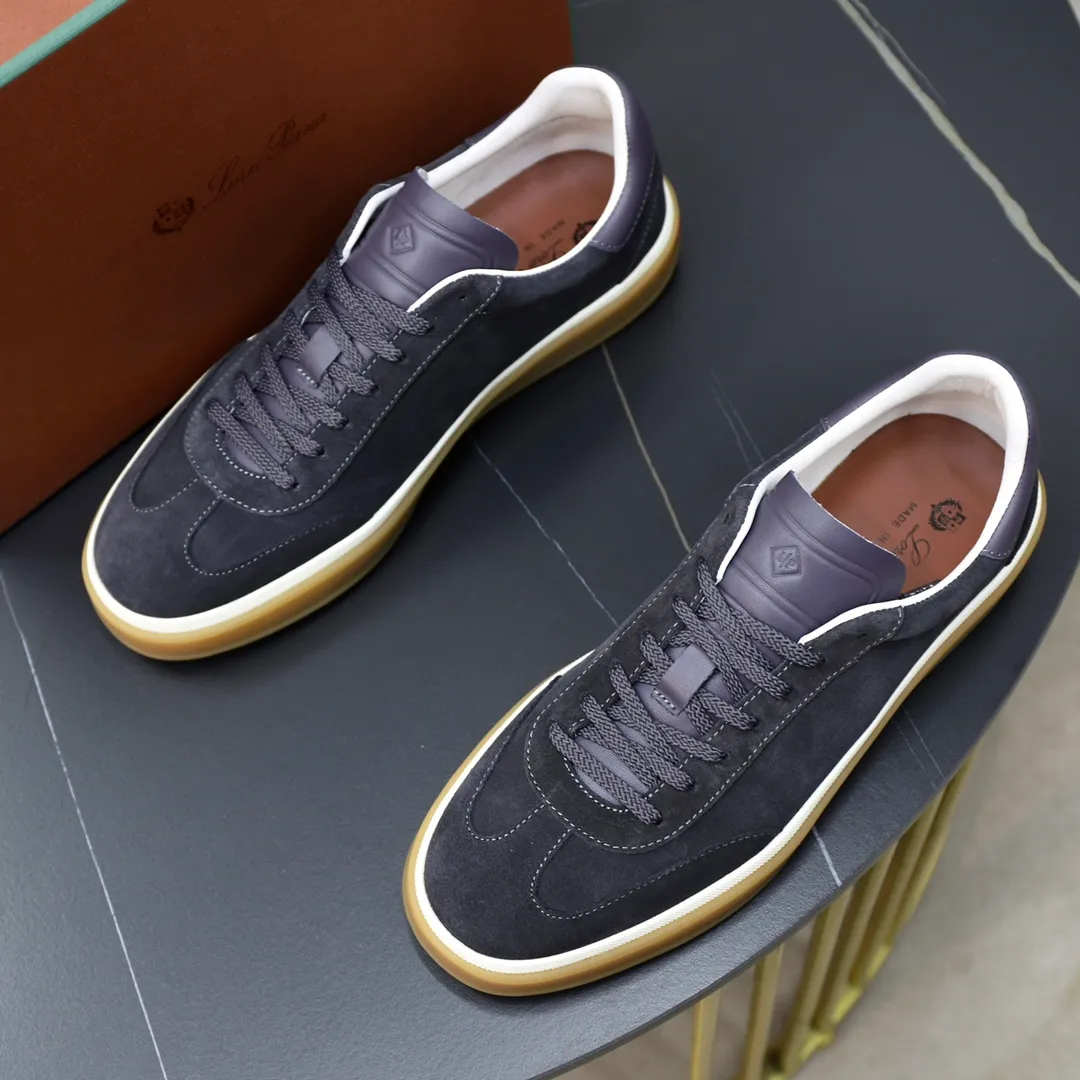 Men's Men's Shoes💰540💰••New Products•• LoroPian*_Noyo-Pianya New men's casual moral training sneakers, LP lace-up casual shoes!  Made of original imported soft cowhide and suede fabric, it highlights the sporty style. The heel is decorated with logo embossing and the original molding. The raw rubber translucent sole combined with the color welt adds a sense of modernity to the shoe. The shoe is overall refreshing and easy to match with style. It has a full cowhide lining for the feet. The original box packaging at the counter comes with wooden balls and a dust bag! Size: 38-44 (.45 customized)